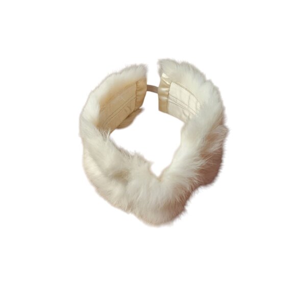 VINTAGE white fur headband satin lined stretch headband snow bunny apres ski - Picture 4 of 11